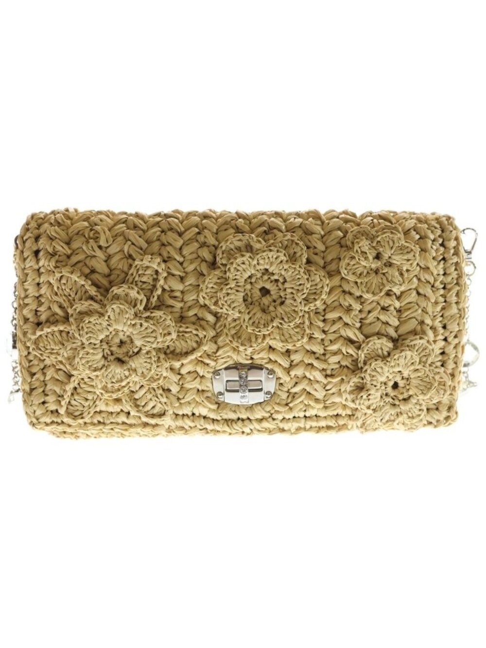 Miu Miu Crystal Decoration Raffia Handbag Brown